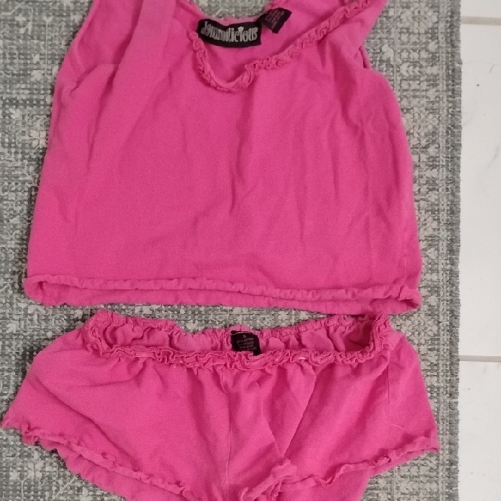 Pink Ruffled Tank and Shorts Set Small